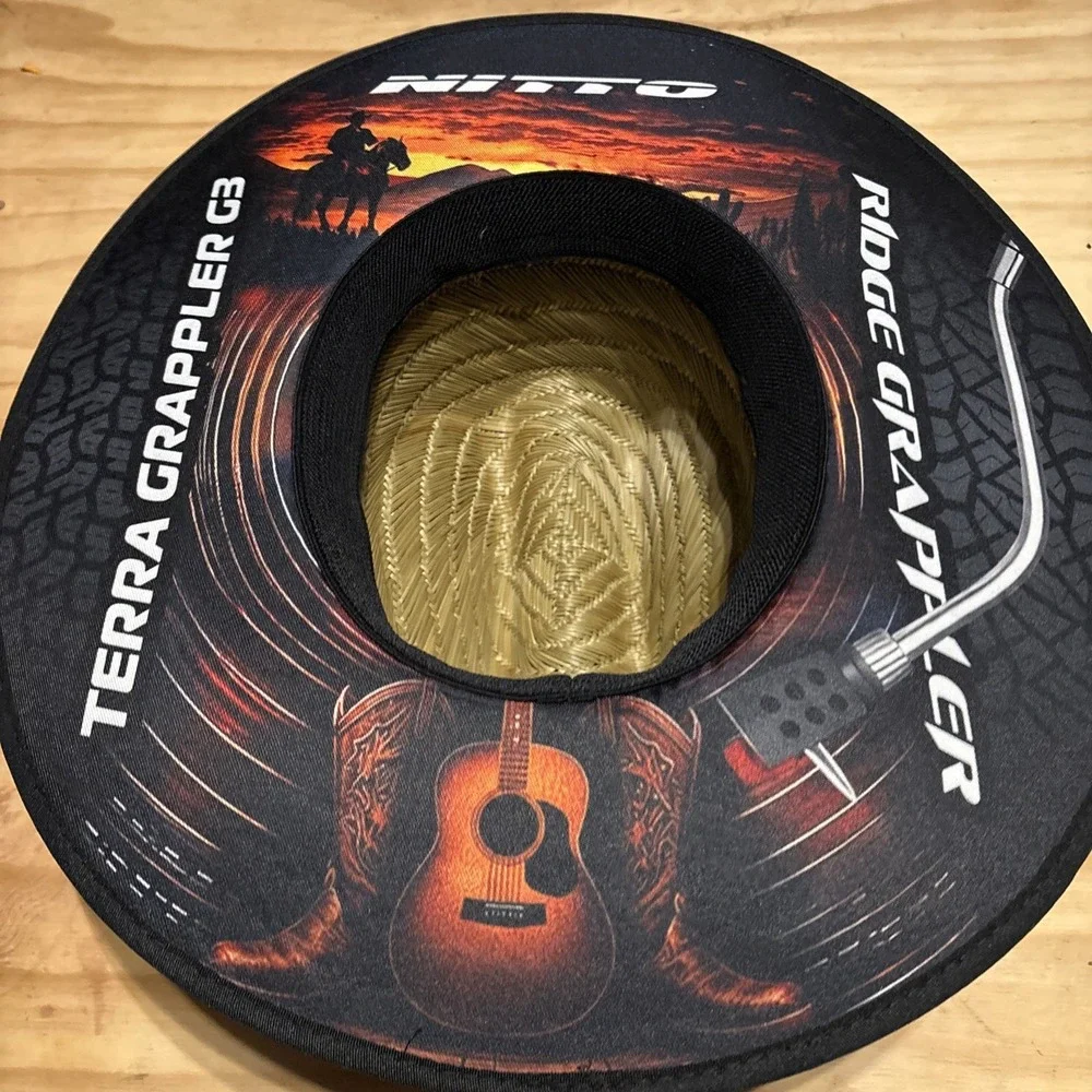 RARE NITTO GRAPPLERS Straw Hat Tan Fedora Graphic Print Bill OSFM
